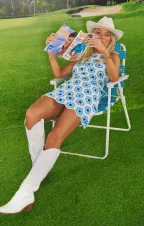 Happy Halter Mini Dress ~ Blue Multi Crochet(XS)