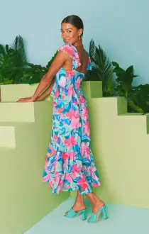 Reese Ruffle Dress ~ Hibiscus Punch Crinkle(XS)