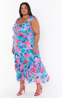 Reese Ruffle Dress ~ Hibiscus Punch Crinkle(XS)