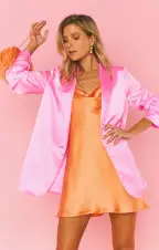 Sabine Mini Slip Dress ~ Cantaloupe Luxe Satin(XS)