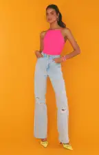 Portia Bodysuit ~ Hot Pink Rib Knit(XS)