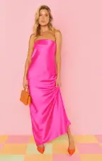 Taylor Tube Dress ~ Hot Pink Luxe Satin(XS)