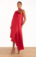 Rhea One Shoulder Dress ~ Red Luxe Satin(XS)