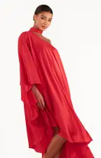 Rhea One Shoulder Dress ~ Red Luxe Satin(XS)