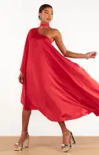 Rhea One Shoulder Dress ~ Red Luxe Satin(XS)