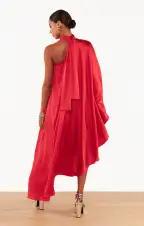 Rhea One Shoulder Dress ~ Red Luxe Satin(XS)