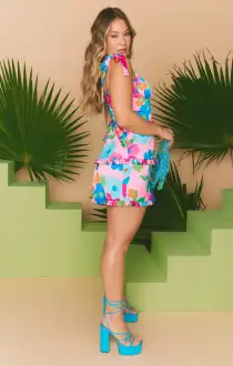 Lady Corset Mini Dress ~ Pink Piccadilly Floral(XS)
