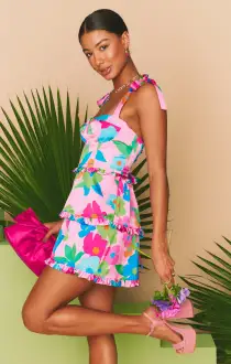 Lady Corset Mini Dress ~ Pink Piccadilly Floral(XS)