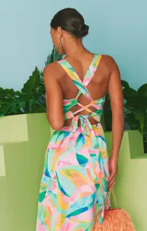 Mina Midi Dress ~ Tropicana Burst Luxe Satin(XS)