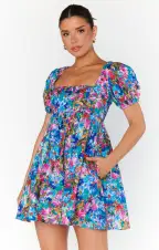 Smitten Babydoll Dress ~ Painterly Meadows(XS)