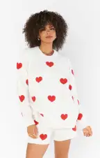 Go To Sweater ~ Tossed Heart Knit Red(XS)
