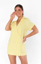 Bicoastal Blazer Romper ~ Butter Yellow Linen(XS)