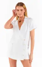 Bicoastal Blazer Romper ~ White Linen(XS)