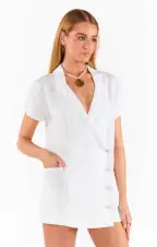 Bicoastal Blazer Romper ~ White Linen(XS)