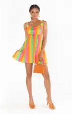Fling Mini Dress ~ Neon Stripe Poplin(XS)