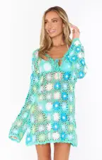 Vacay Mini Coverup ~ Blue Multi Floral Crochet(XXS)
