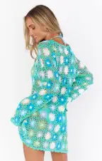 Vacay Mini Coverup ~ Blue Multi Floral Crochet(XXS)