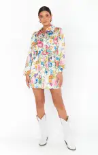 Carrie Collared Dress ~ Ivory Botanical Floral(XS)