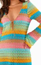 Vacay Coverup ~ Multi Stripe Crochet(XS)
