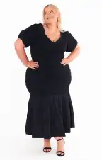 Rom Com Midi Dress ~ Black Texture Stretch(XS)