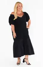 Rom Com Midi Dress ~ Black Texture Stretch(XS)