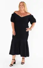 Rom Com Midi Dress ~ Black Texture Stretch(XS)