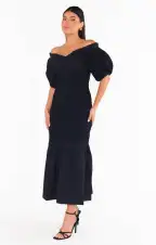 Rom Com Midi Dress ~ Black Texture Stretch(XS)