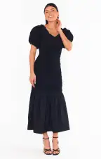 Rom Com Midi Dress ~ Black Texture Stretch(XS)