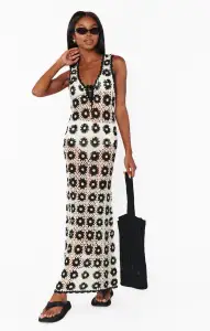 Vacay Tank Coverup ~ Checkers Floral Crochet(XS)