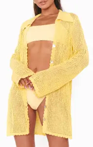 Button Up Coverup ~ Yellow Crochet(XS)