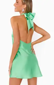 Jasmine Tie Mini Dress ~ Kiwi Luxe Satin(XS)