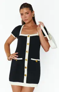 Sofia Sweater Dress ~ Black and Cream Knit(XS)