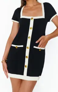 Sofia Sweater Dress ~ Black and Cream Knit(XS)