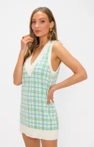 Hartford Tank Sweater Dress ~ On The Green Plaid Knit(XS)
