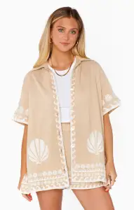 Parker Button Down ~ Latte Capri Shells