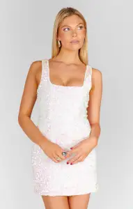 Lets Go Mini Dress ~ White Iridescent Sequins(XXS)