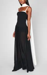 Hepburn Maxi Dress ~ Black Tie Colorblock(XS)