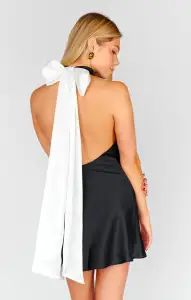 Lisa Mini Dress ~ Black and White Luxe Satin(XS)