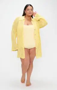 Button Up Coverup ~ Yellow Crochet(XS)