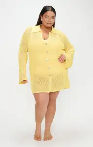 Button Up Coverup ~ Yellow Crochet(XS)