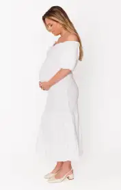 Rom Com Midi Dress ~ White Texture Stretch(XXS)