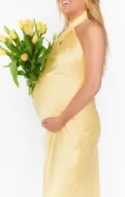 Jasmine Halter Maxi Dress ~ Pale Yellow Luxe Satin(XXS)