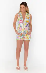 Reno Romper ~ Ivory Botanical Floral Denim(XS)