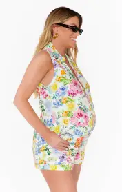 Reno Romper ~ Ivory Botanical Floral Denim(XS)