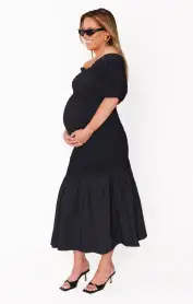Rom Com Midi Dress ~ Black Texture Stretch(XS)