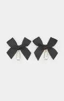 Petit Moments Bow Drop Pearl Earrings ~ Black(OS)