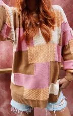 Ember Tunic Sweater ~ Uneven Patchwork Knit(XS)