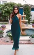 Jasmine Halter Midi Dress ~ Emerald Chiffon(XXS)