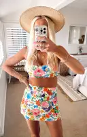 Mary Mini Skirt ~ Ivory Botanical Rib Scrunch(XS)