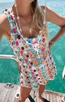 Vacay Mini Tank Coverup ~ 3D Floral Crochet(XS)